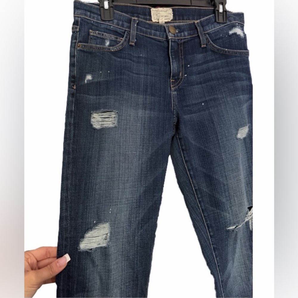 Current/Elliott Dark Blue Distressed Straight Leg Jeans - Picture 2 of 4